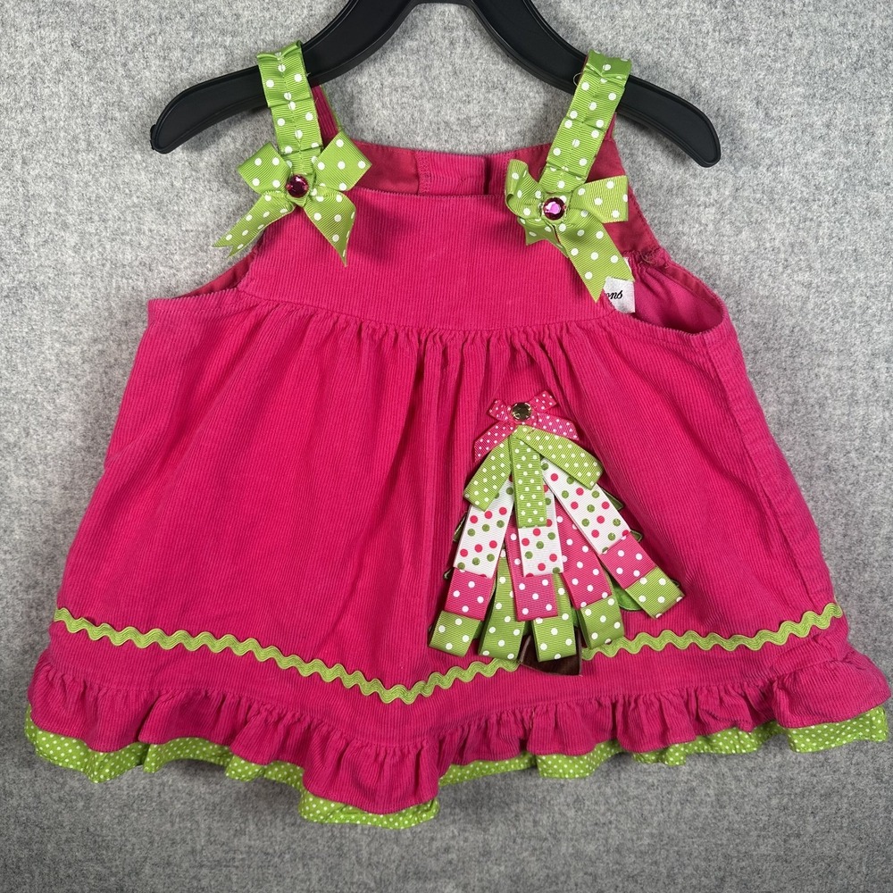 Rare Editions Size 12 Mo Baby Dress Girls Pink Green Ribbon Sleeveless Cotton